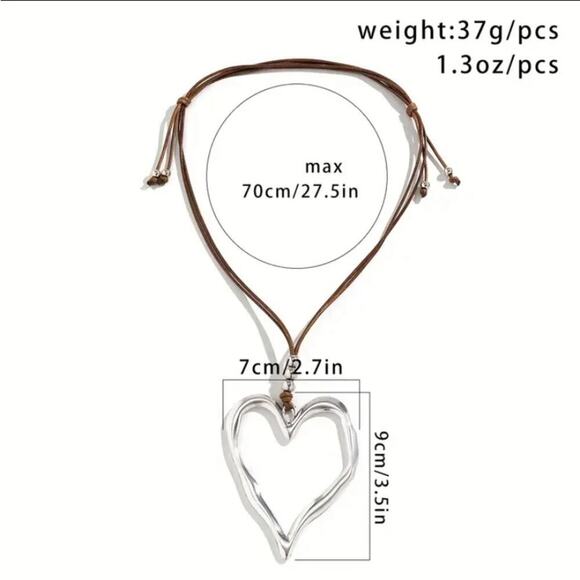 Exaggerated Silver Heart Statement Necklace Boho Oversized - Picture 9 of 9